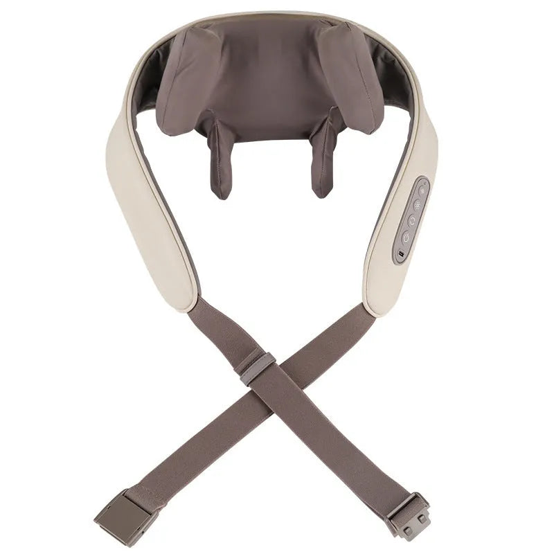 Creamy white rechargeable shoulder and neck kneading massager with infrared function
