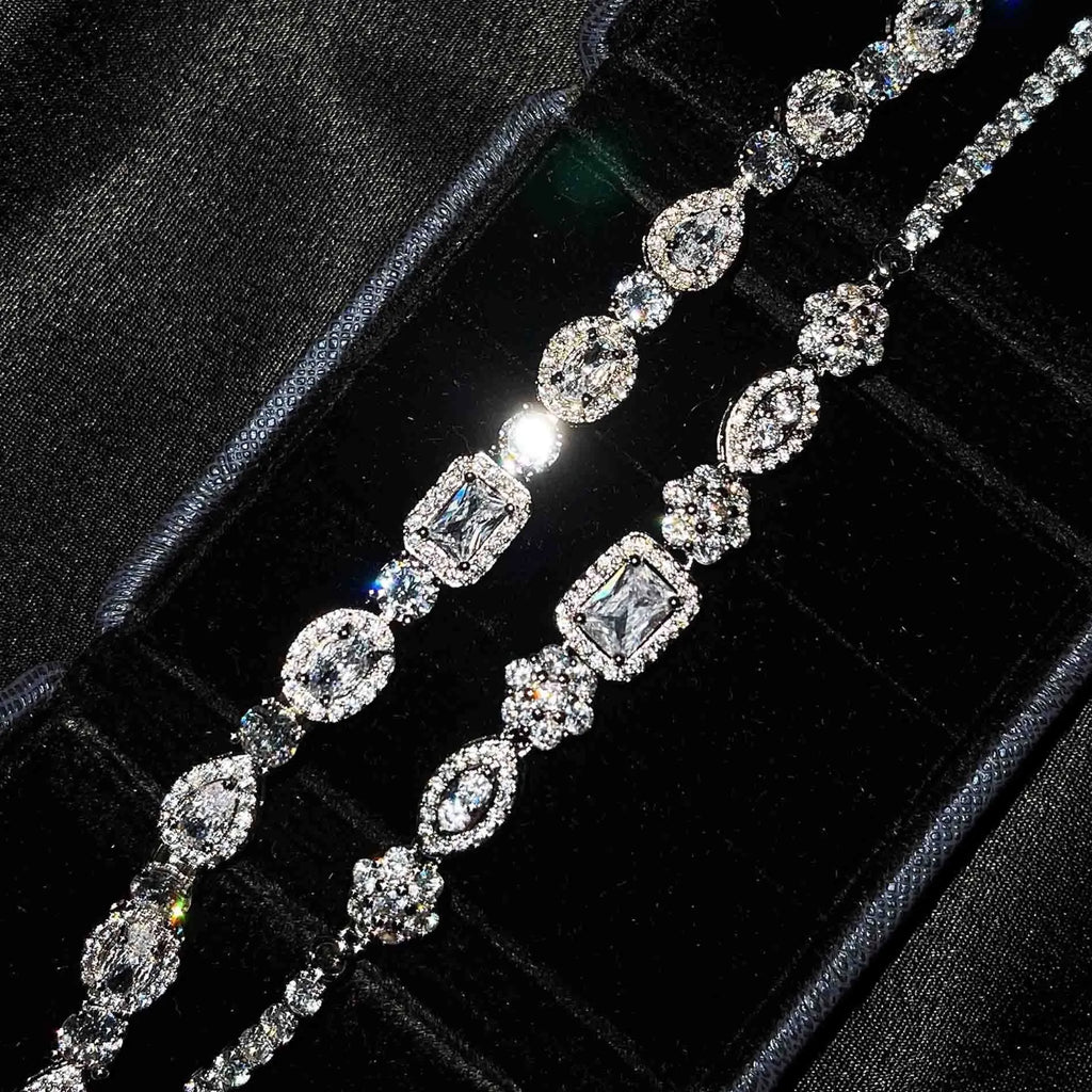 Women's geometric silver bracelet with zircon stones in two size options