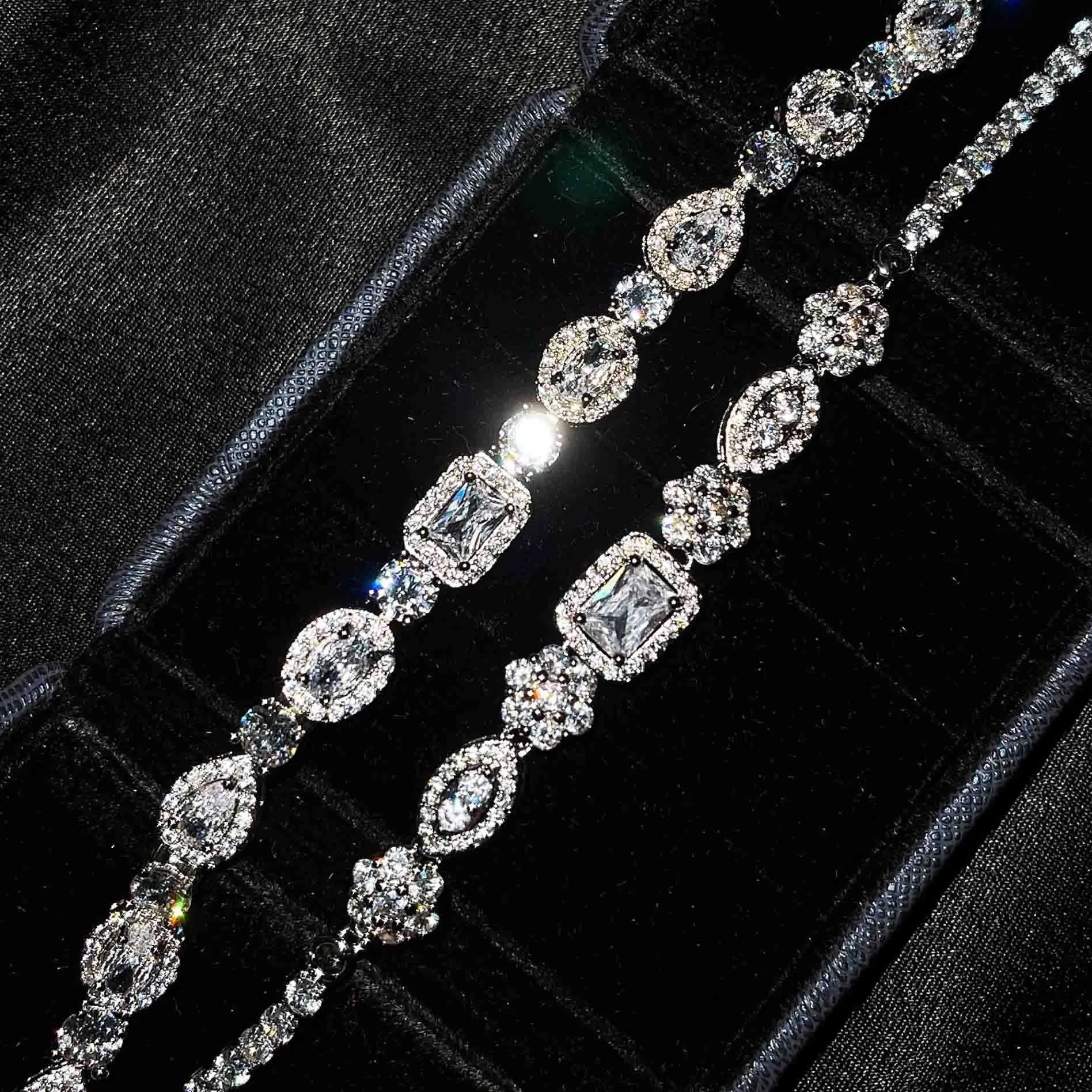 Women's geometric silver bracelet with zircon stones in two size options