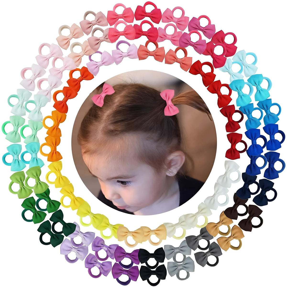 80 piece multi-colour baby hair tie set with tiny fabric bows for infants and toddlers