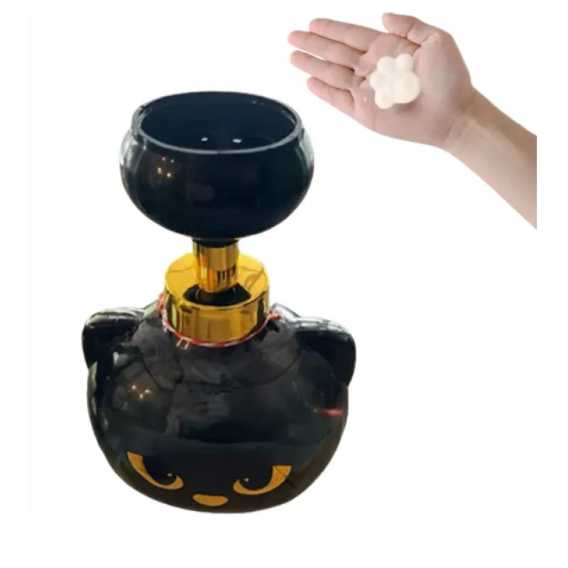 Black cartoon cat plastic foam soap dispenser measuring 10x10x18cm with manual pump