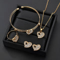 Gold tone love symbol jewellery set with earrings, pendant necklace and bracelet on 21-50cm adjustable chain