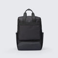 Black oxford cloth computer backpack with multiple compartments showing 20-35 litre capacity