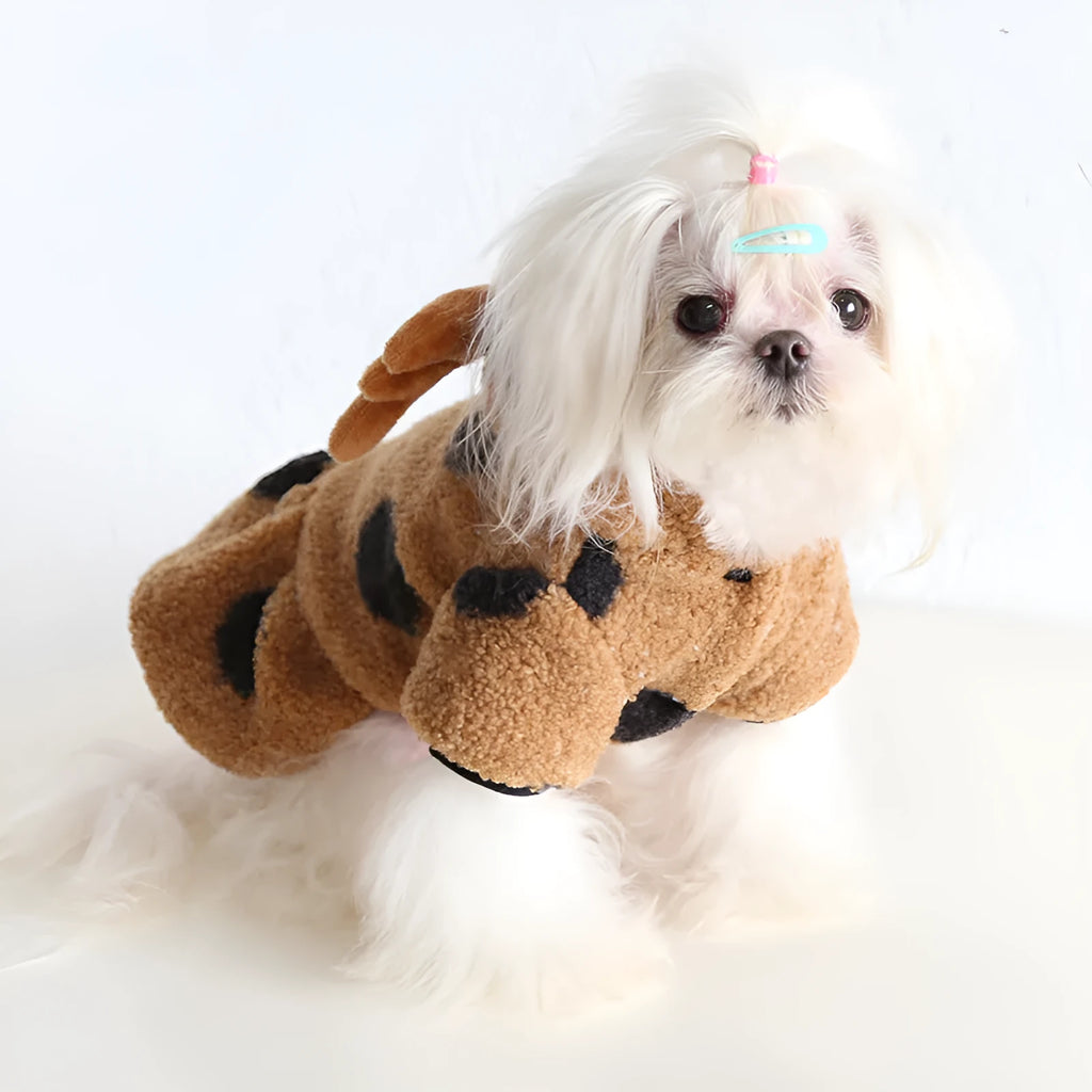 Big Polka Dot Elk Couple design pet clothing for dogs or cats in skirt and four-legged styles.