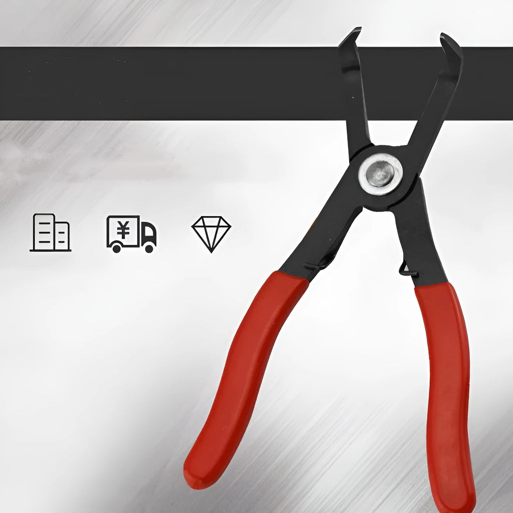 Red interior round nail removal pliers with adjustable jaws for door panels.