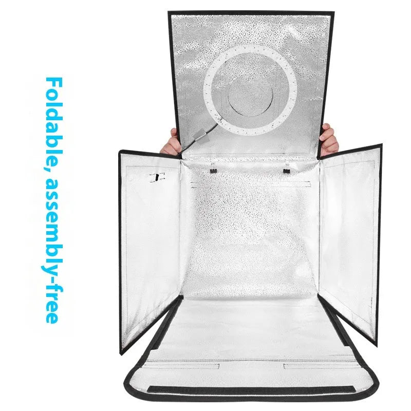 50cm studio light box with metal frame and USB-powered 5-side folding three-colour temperature light board