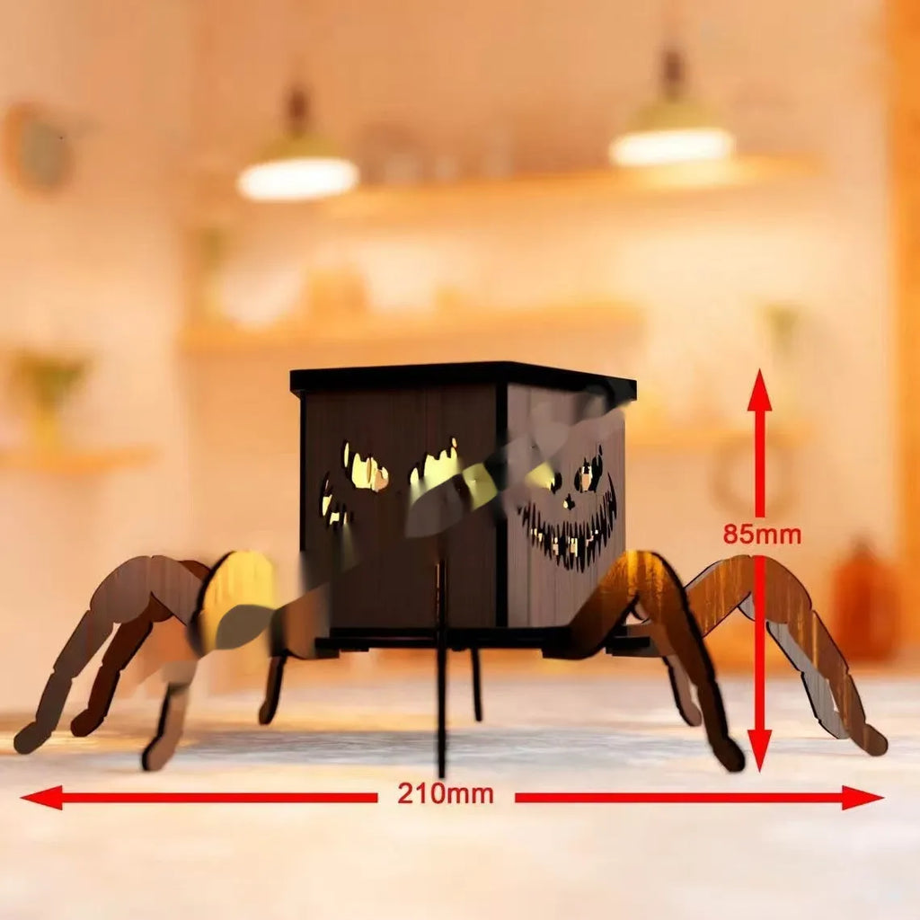Halloween spider design wooden mini lantern candlestick decoration measuring 21cm tall