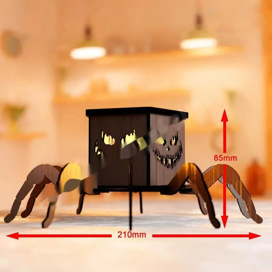 Halloween spider design wooden mini lantern candlestick decoration measuring 21cm tall