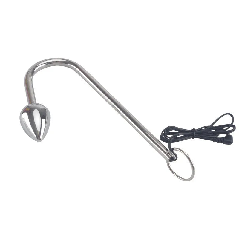 Silver stainless steel electric shock couple toy with 25mm, 30mm, and 35mm round heads and 100g single hook