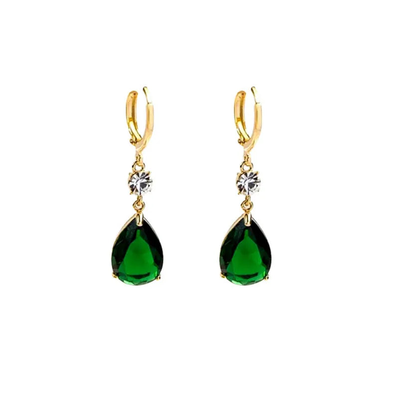 Green geometric teardrop alloy earrings with versatile design