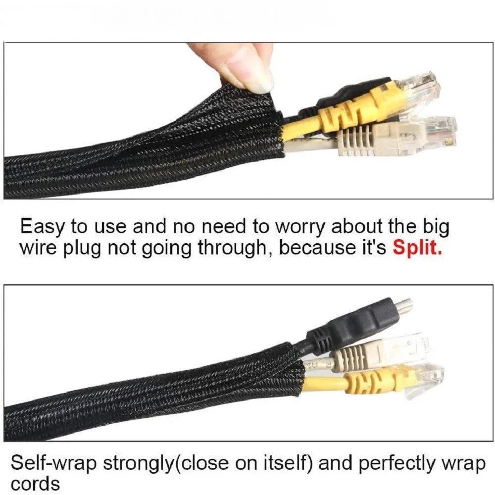 Opening self-winding black polyester mesh sleeve for automotive wire protection with VW-1 fire rating