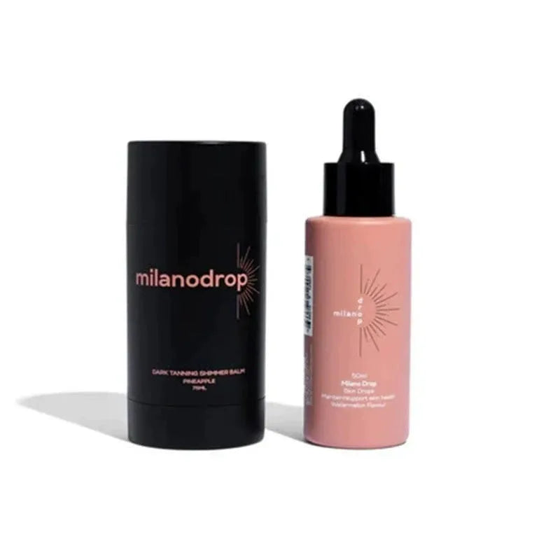 Black essence packaged matte sun tanning liquid products showing 50ml drops and 75ml cream containers