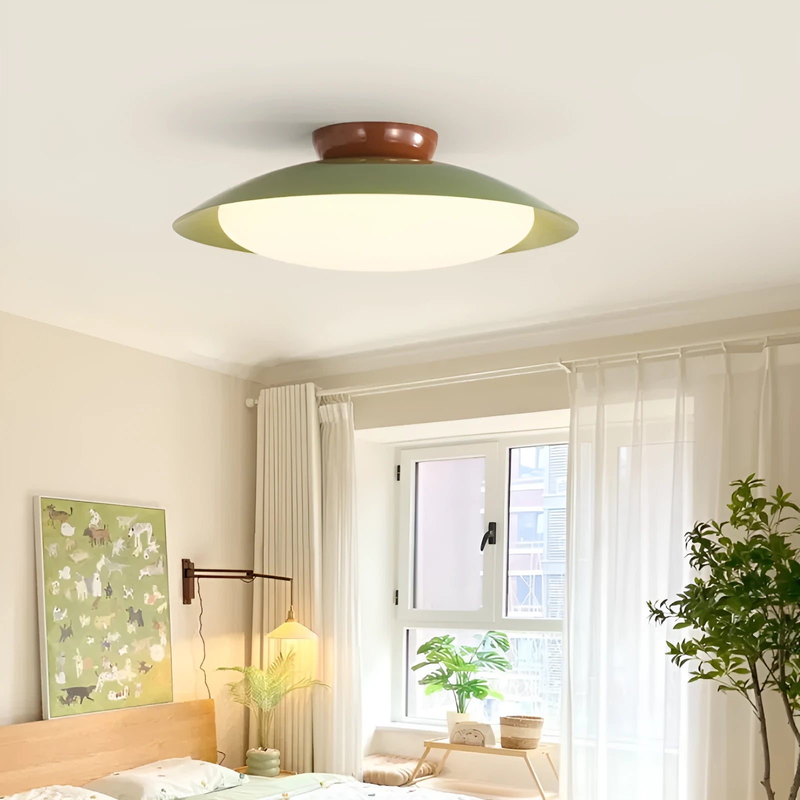 Modern minimalist flying saucer ceiling lamp with cream style design in various colours