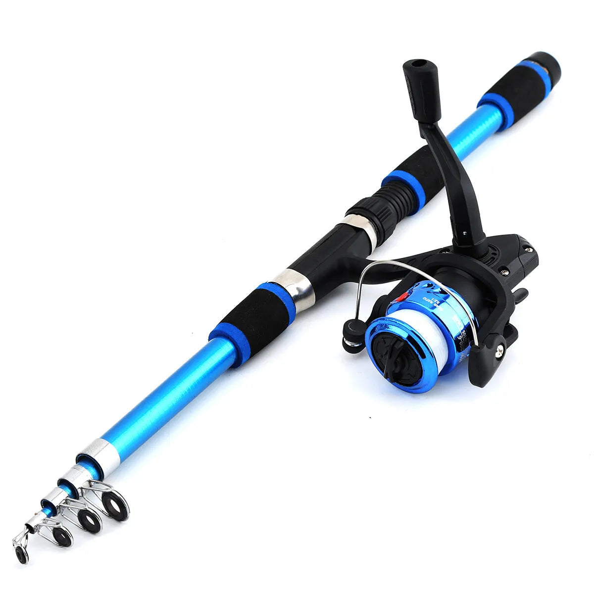 Children's fishing rod set with pole and wheel in blue, green, red or yellow colours with accessory box