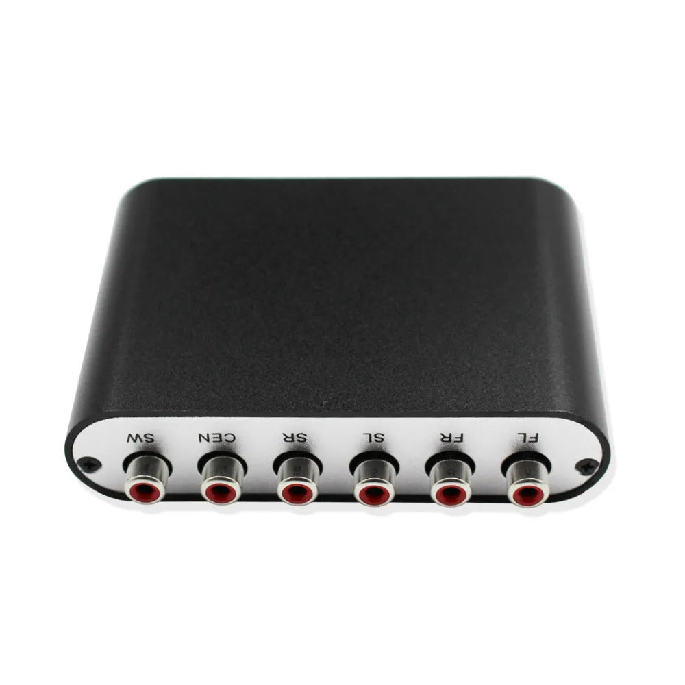 Black DTS Dolby Digital AC-3 audio decoder converter with optical and coaxial inputs for 5.1 channel surround sound.