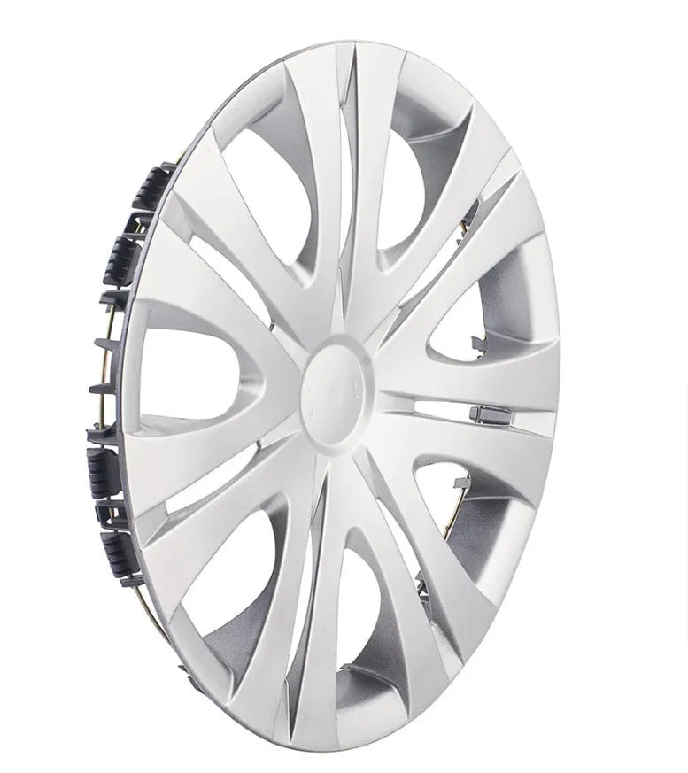 Universal wheel hub cover in ABS plastic available in silver, electroplating, or black finishes for 13-16 inch car wheels