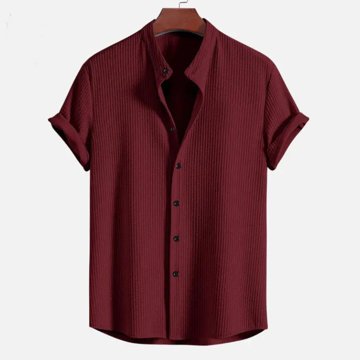 Men's loose fit short sleeve casual shirt in various colours showing summer clothing style