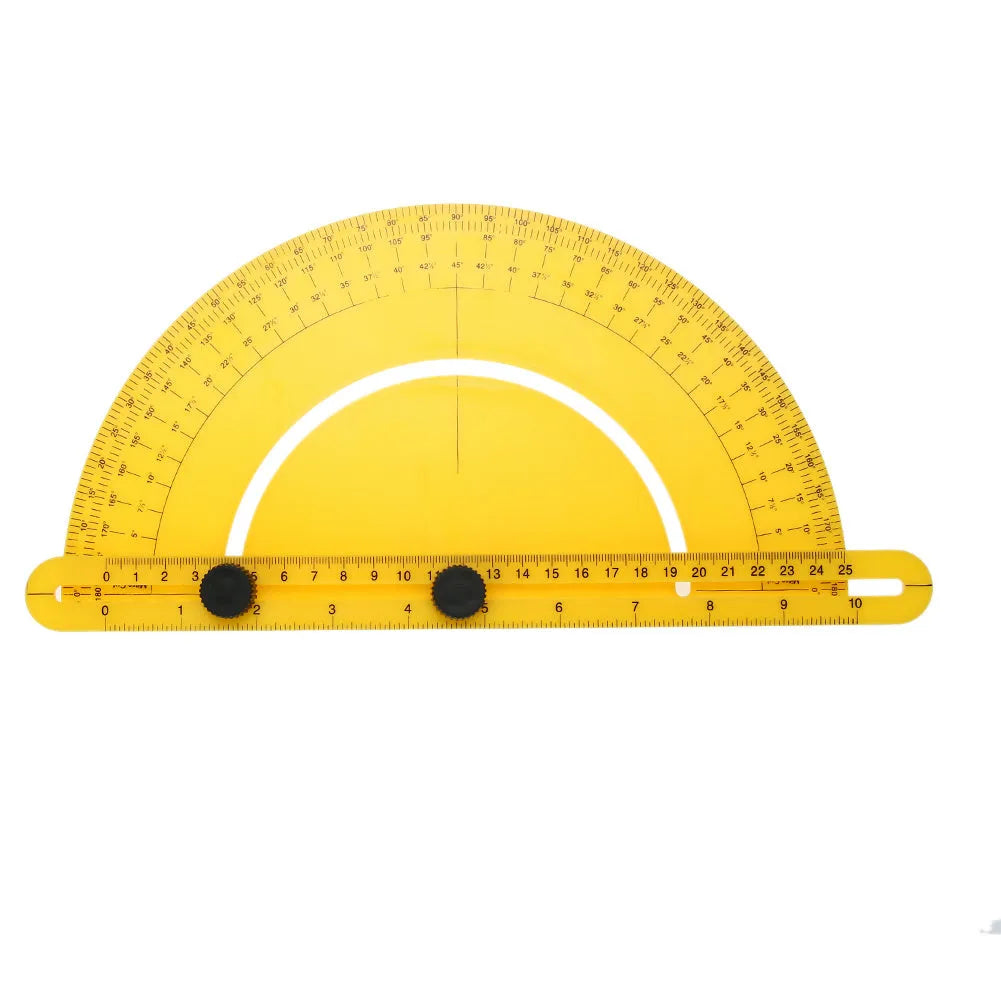 Plastic carpentry ruler with 180-degree angle measuring scale and 30cm length