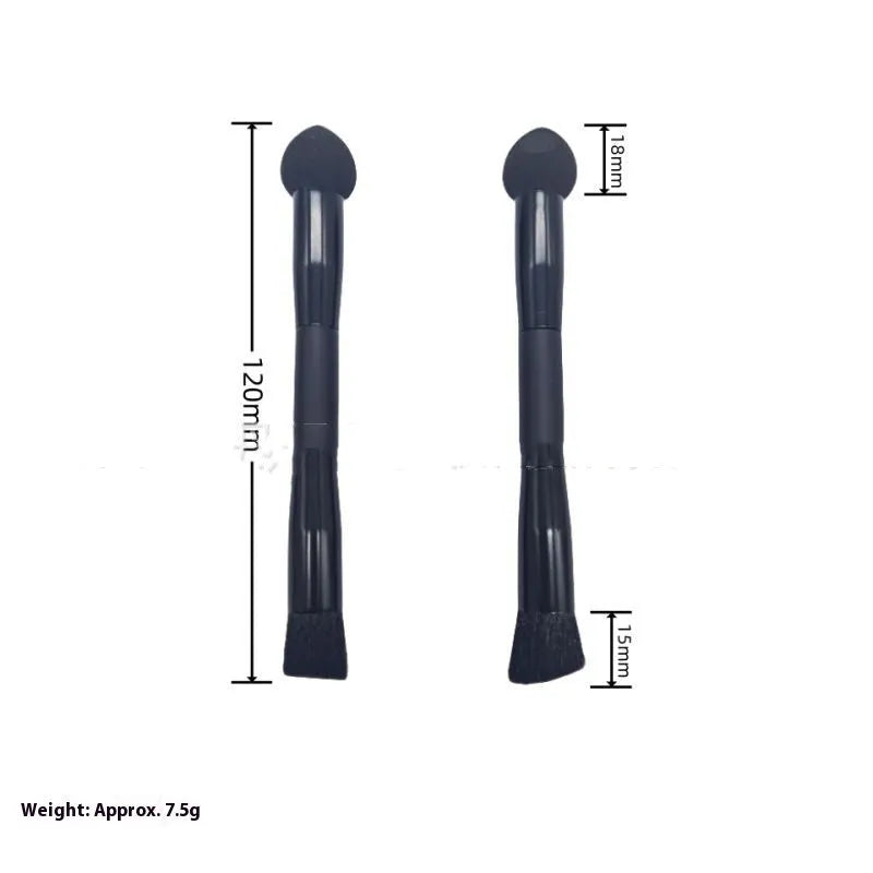 Black concealer brush with wooden handle and sponge stick tip for under-eye application