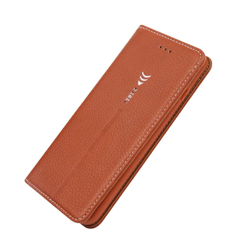 iPhone wallet phone case with PU leather construction showing card storage compartment