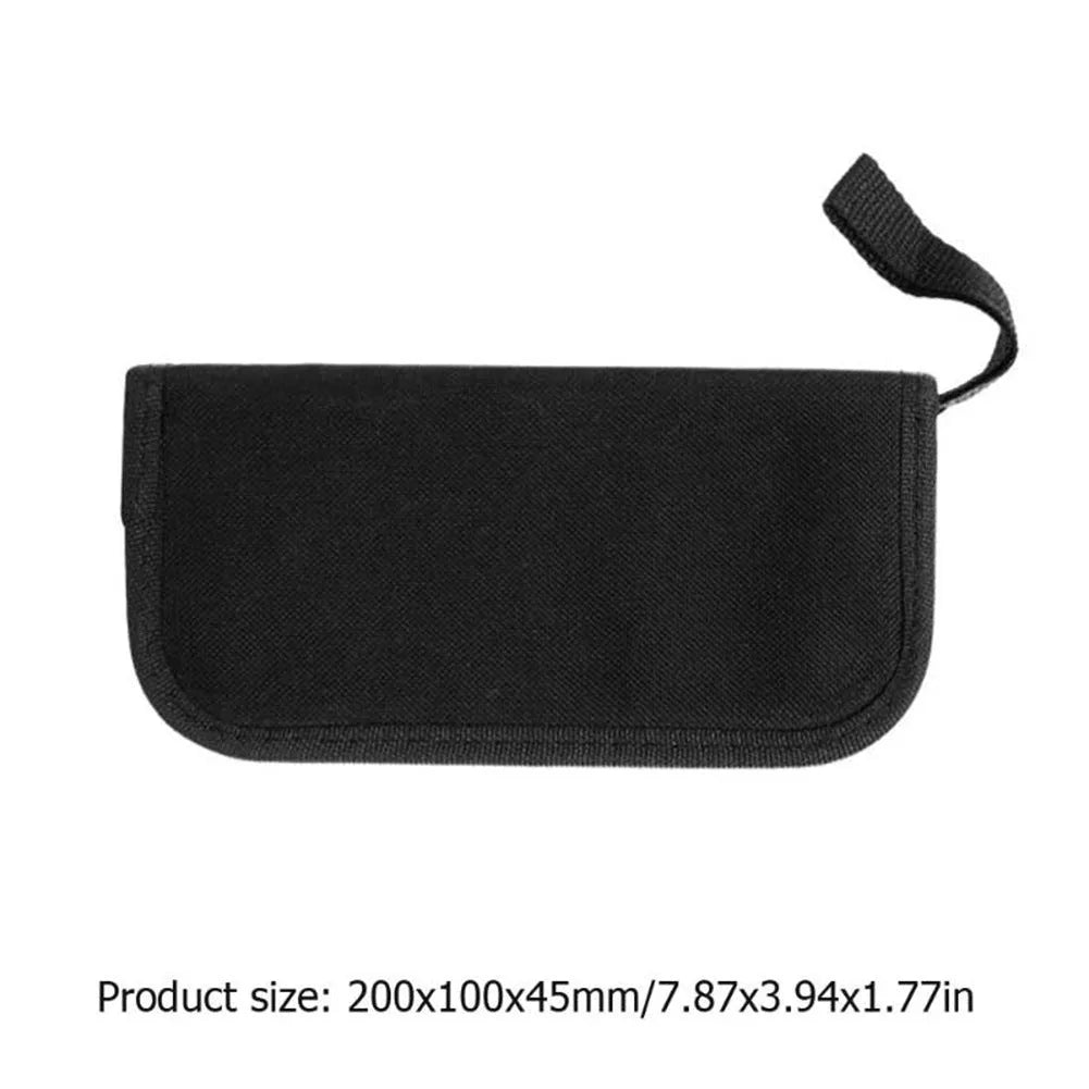 Black plastic guitar repair tool kit for guitars, bass, mandolin, and banjo, showing closed case.