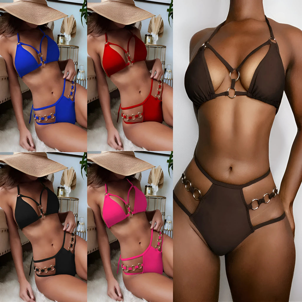 Women's separated bikini swimsuit set in nylon fabric with matching shorts