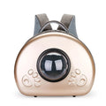 Transparent space capsule style pet carrier bag for cats in a metallic colour with a front shell cover.