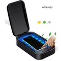 Blue and white ultraviolet disinfection box for mobile phones with UV-C light.
