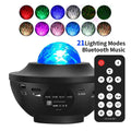 Black parallel-style starry sky projection lamp with rotating celestial patterns and water ripple laser effects