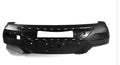 Black ABS plastic replacement vehicle bumper for front-end body repair.