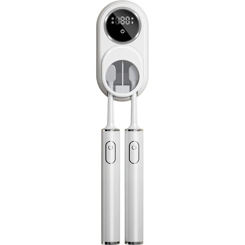 White metal wall-mounted electric sterilisation and drying rack for cutlery storage