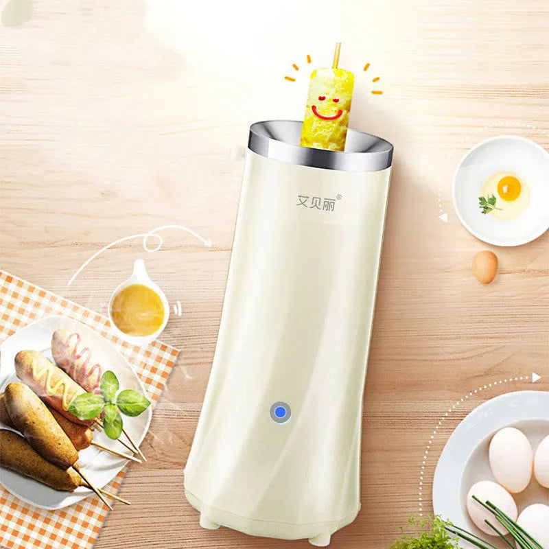 Compact beige and green automatic breakfast machine on kitchen countertop