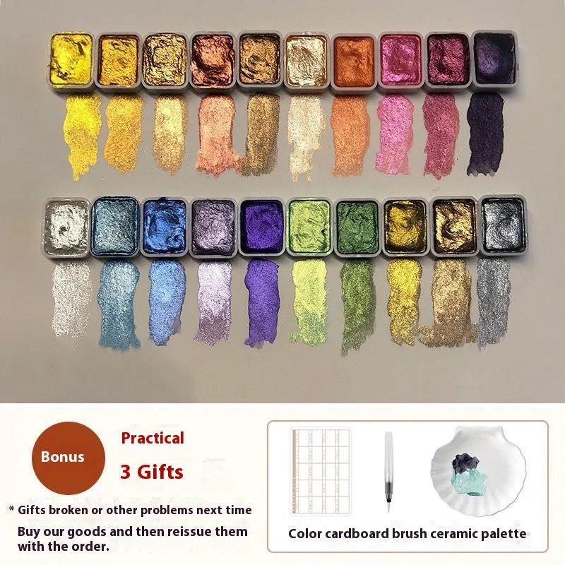 Traditional Chinese painting watercolour set with 20 tubes including warm colours, cold colours, and red and white gold.