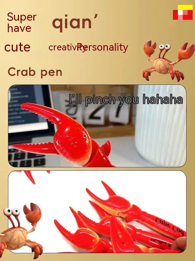 Crab-shaped novelty ballpoint pen with pressing can mechanism and retractable tip