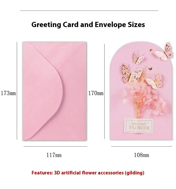 Handmade 3D butterfly shape birthday card with pop-up flowers and hot stamping details.