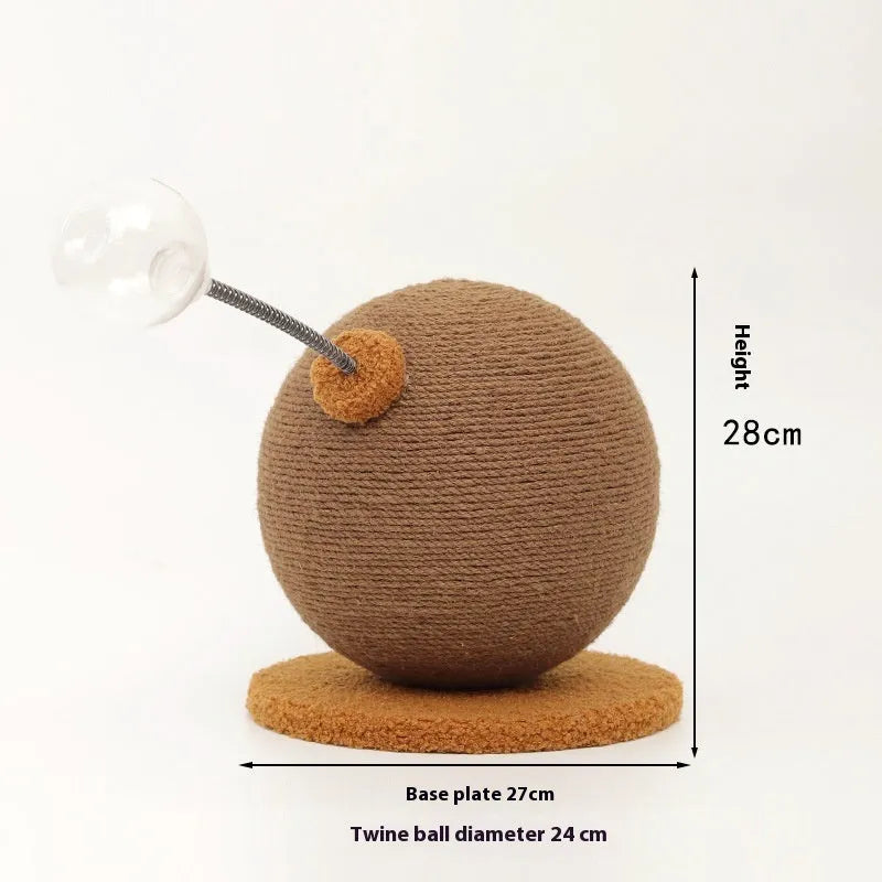 Hemp rope cat scratching post with feeding ball attachment in large and small sizes