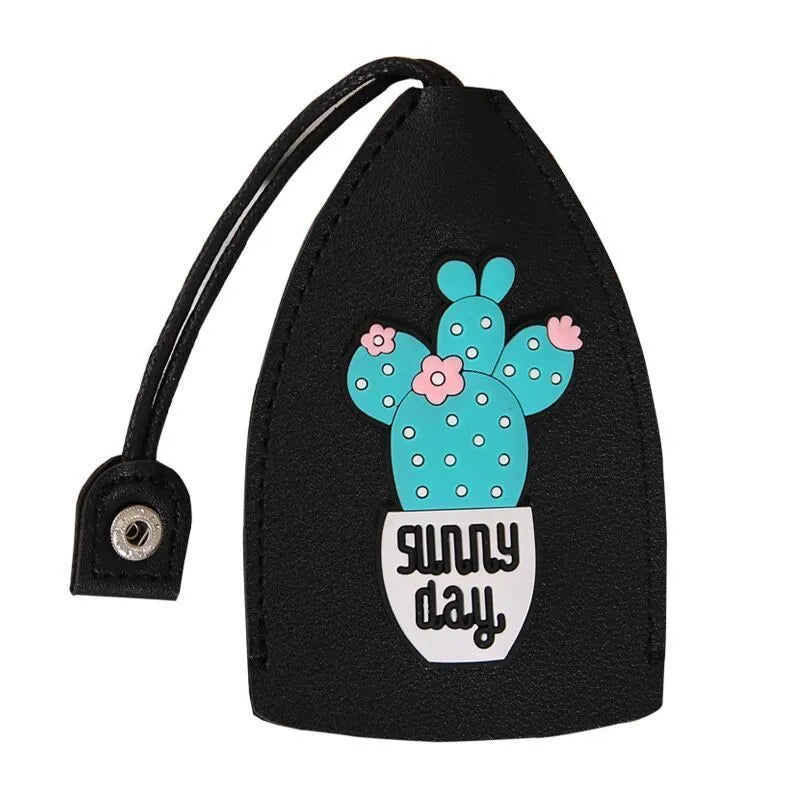 Cartoon PU leather pull-out car key case measuring 14 x 7.5cm with colourful designs