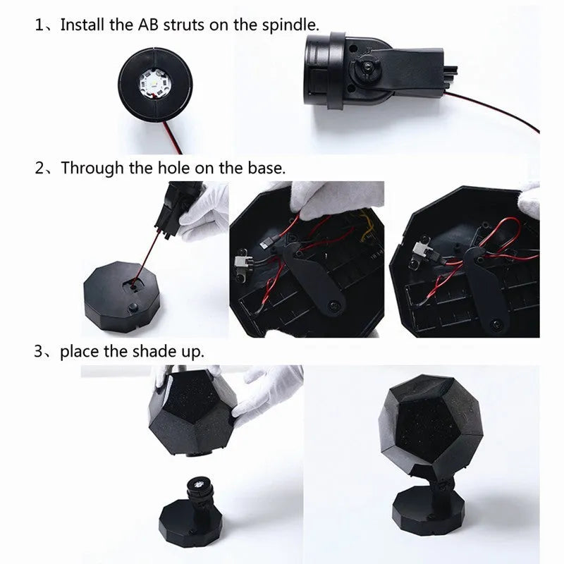 LED starry sky projector night light showing constellation projection on a bedroom ceiling