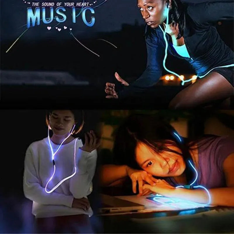 Magic Light LED earphones with illuminated cable and aluminium earpieces, showing blue colour variant.