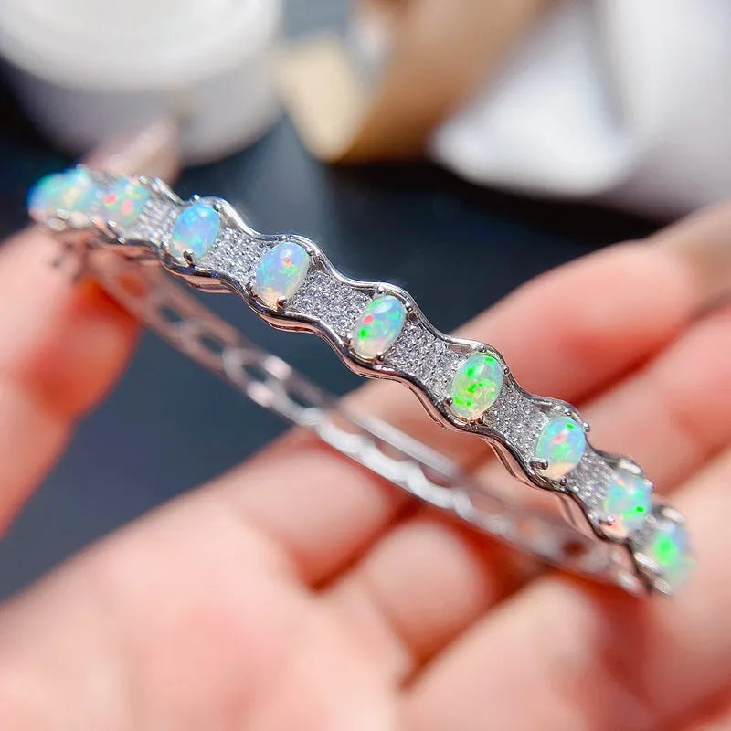 925 sterling silver opal bracelet with white gold plating in platinum colour for women