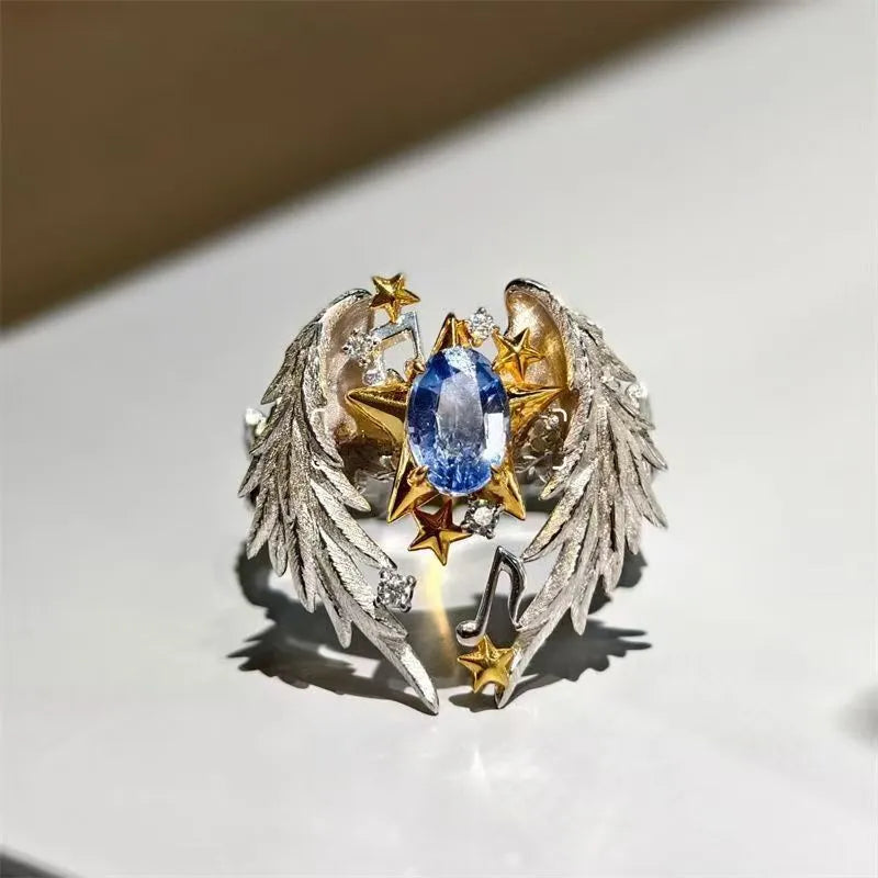 Open mouth adjustable geometric alloy ring in silver tone with US size 8 specification