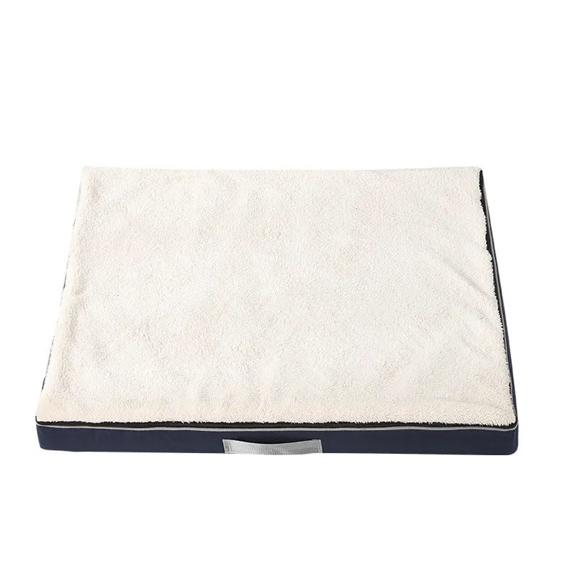 Removable washable memory sponge dog mat in brown, dark grey, khaki, or white and blue.