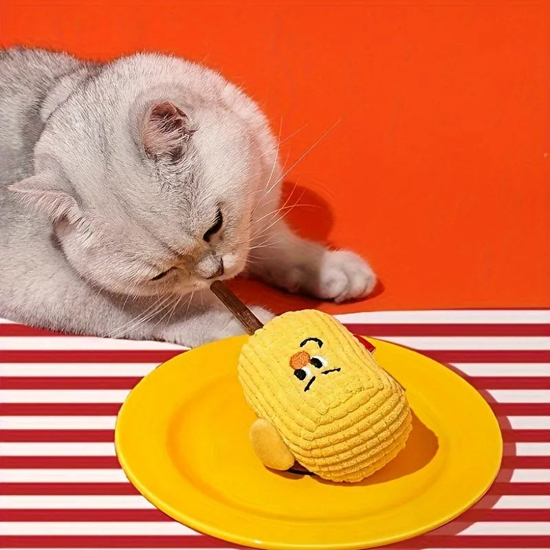 Corn cob shaped cat dental toy made from polio wood with catnip for tooth cleaning
