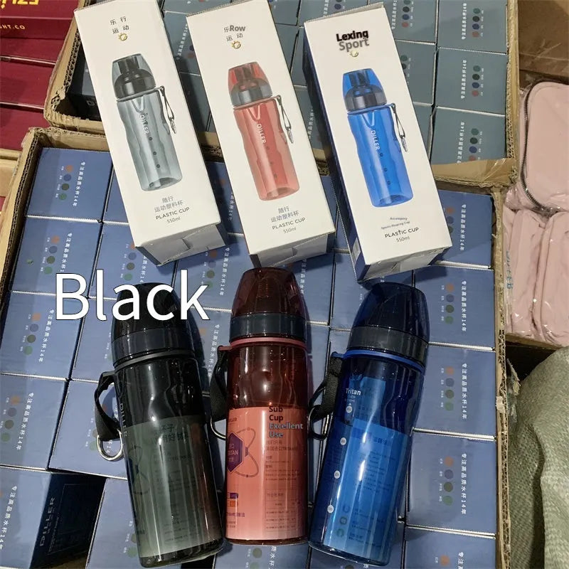 Chinese style portable water cup with tea compartment in blue, red, black, and grey colours