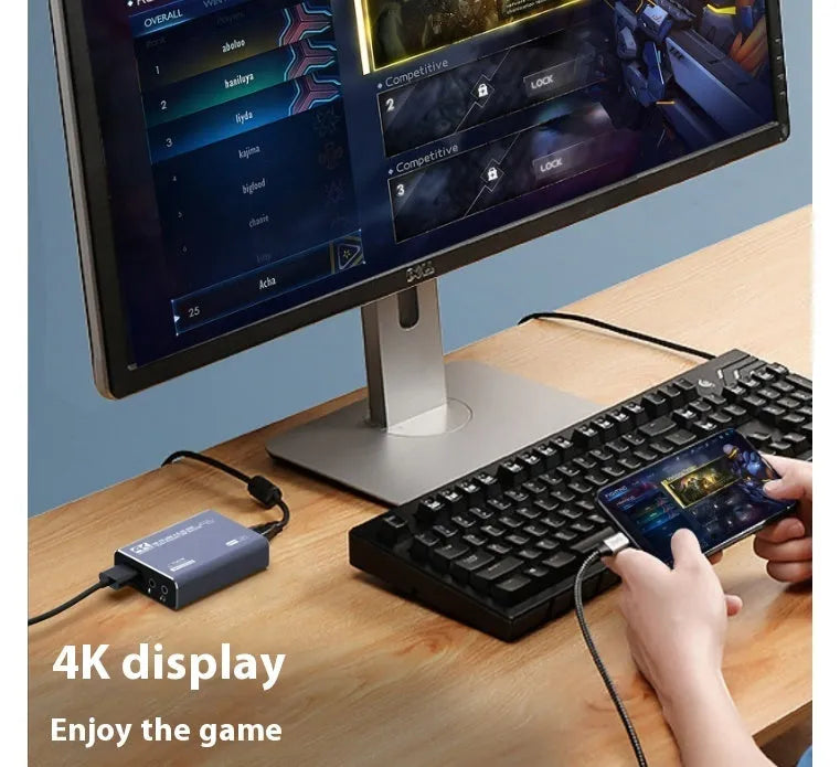 Black 4K gaming set-top box for recording audio and video from games consoles and computers.