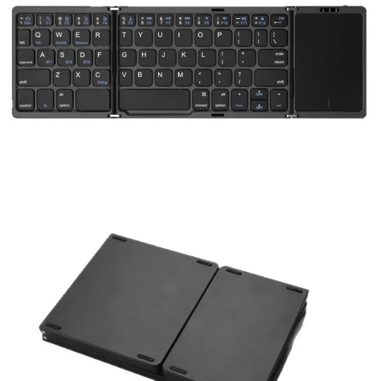 Three folding wireless Bluetooth keyboard with touch pad, 30.4cm portable keyboard in black, dark grey or silver white