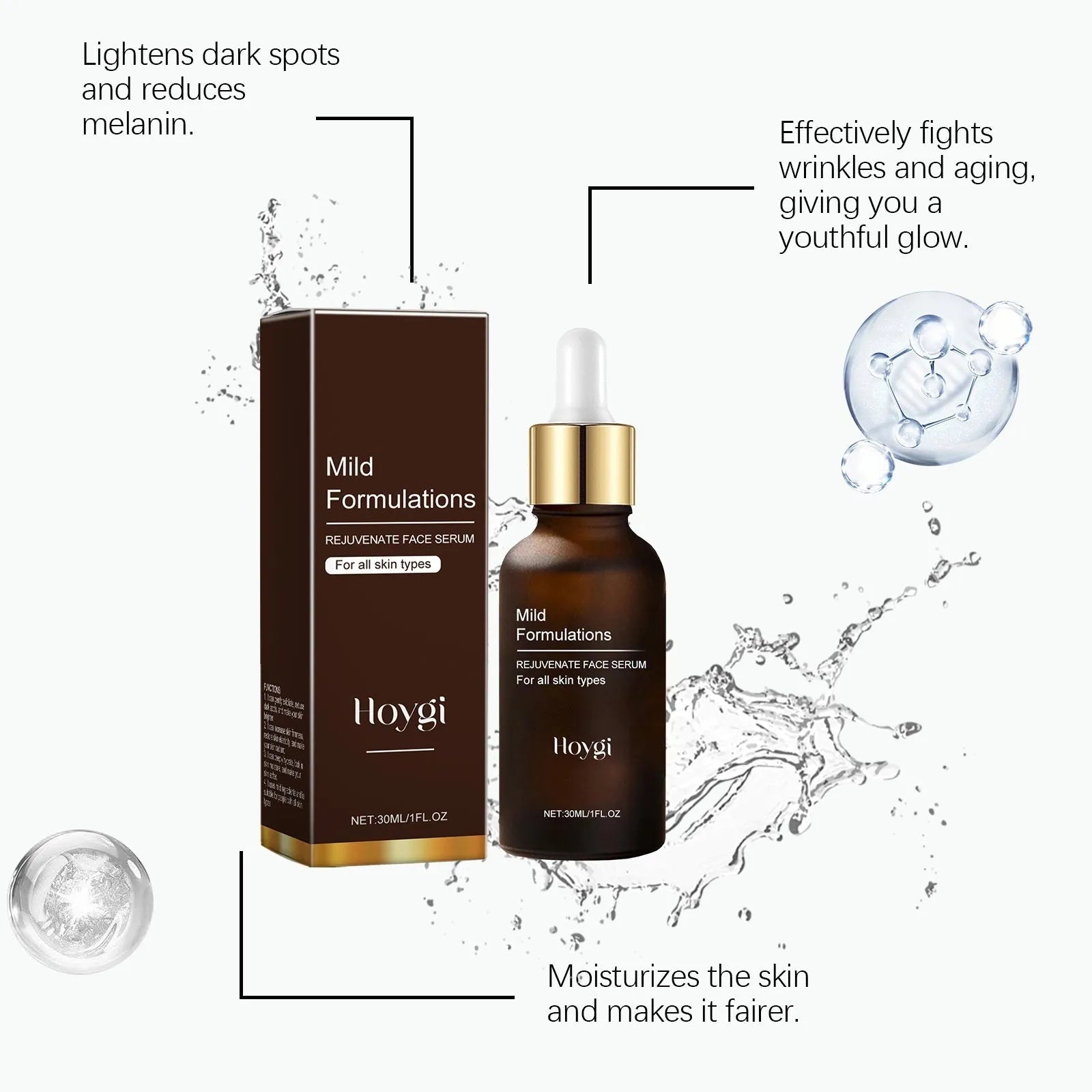 30ml facial skin care essence bottle with nourishing and hydrating properties containing arbutin and collagen