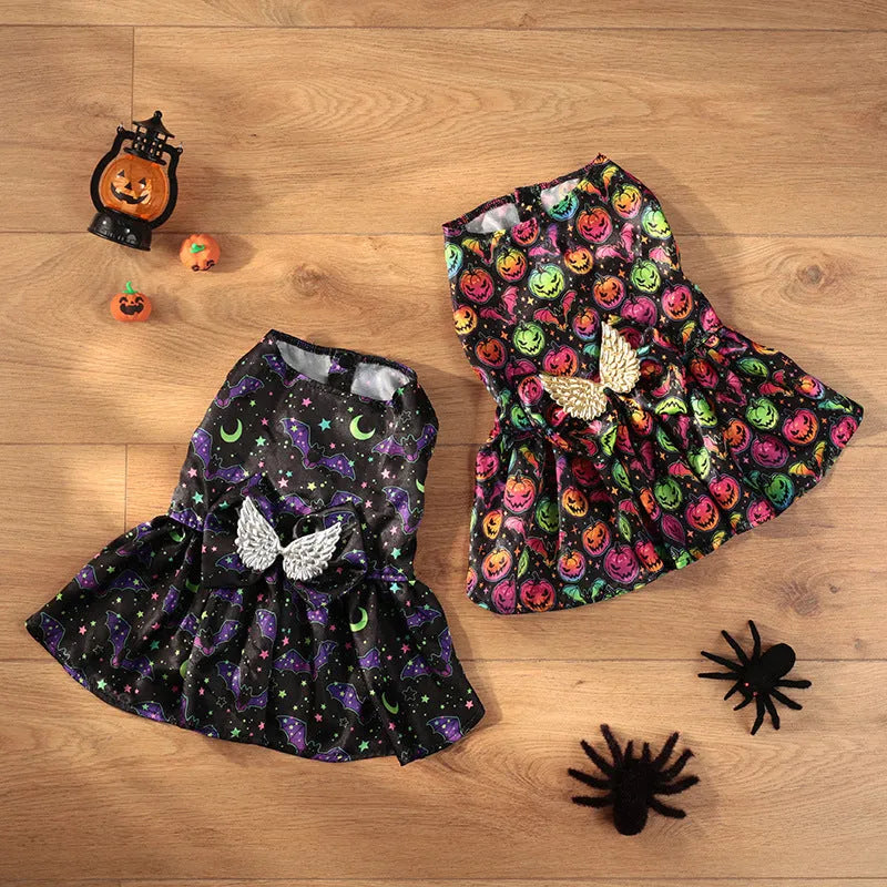 Halloween dog costume with angel wings in bright pumpkin colour, size medium