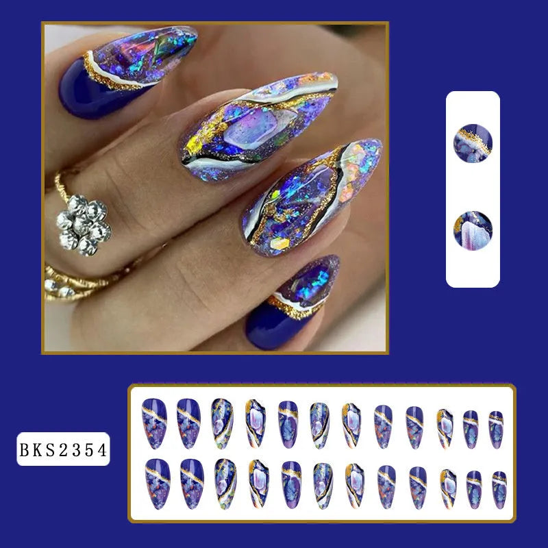 Almond-shaped nail stickers with colourful lines and rainbow patterns in plaid design
