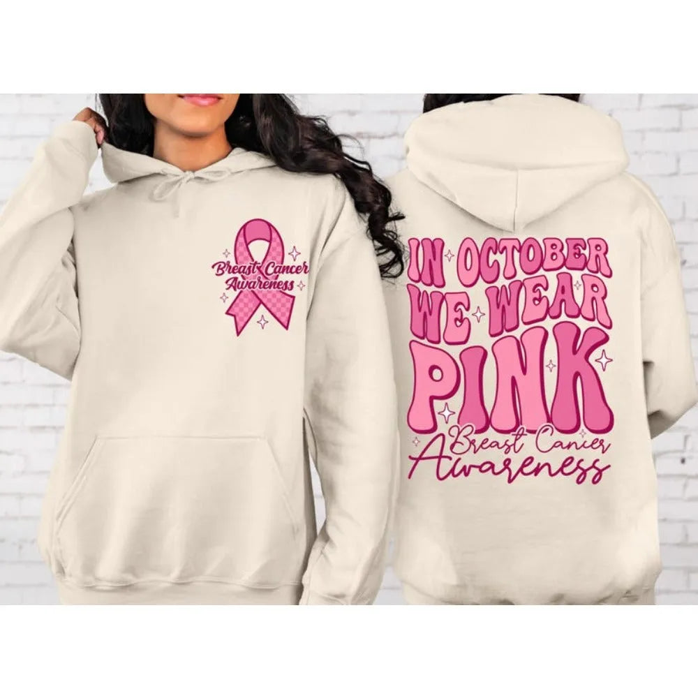 Breast Cancer Awareness pullover hoodie with retro art print and side seam pockets in various colours.